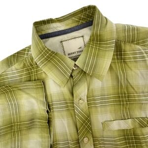 Horny Toad Mens Medium Organic Cotton Short Sleeve Plaid Button Up Shirt Green